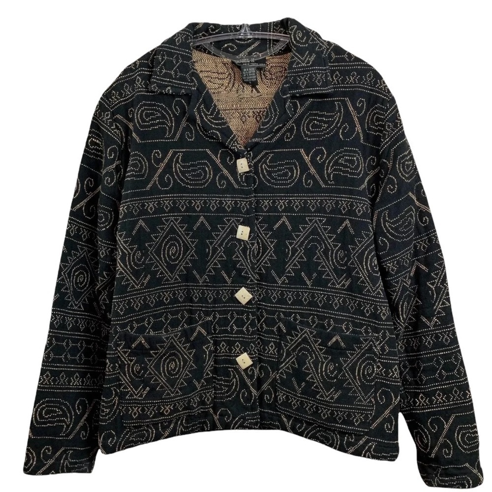 Daniel K Southwest Embroidered Tapestry Buttoned Jacket Art Wear Black Size S
